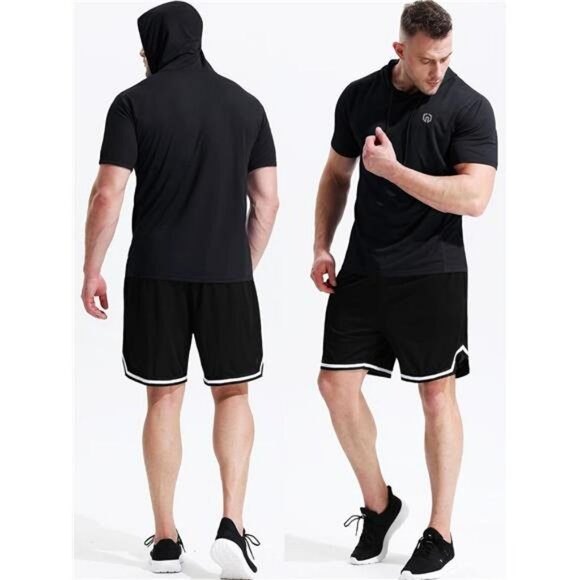 Men's Dry Fit Hooded Tank Top Muscle Workout Shirt Gym Running Sleeveless - Picture 6 of 7